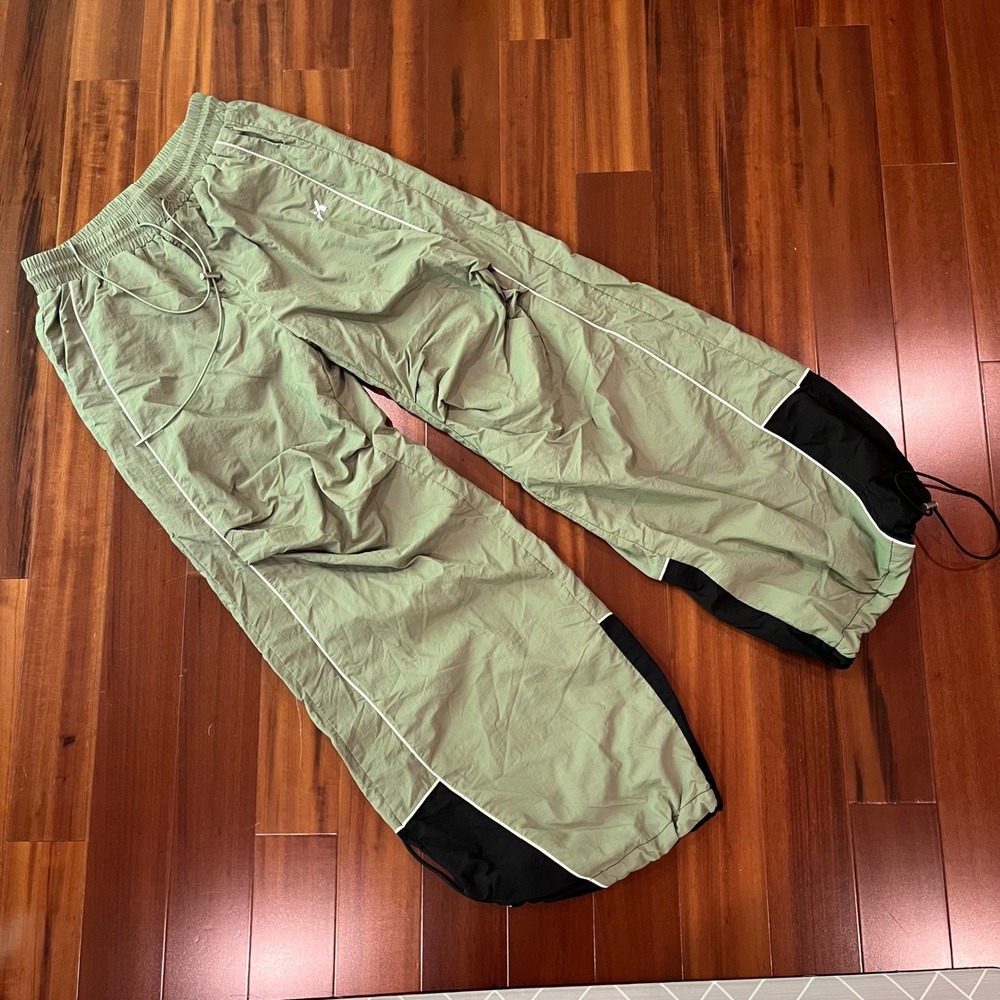 The Kript Track Pants Green Black Colorblock Nylon Streetwear Gorpcore Bungee XS